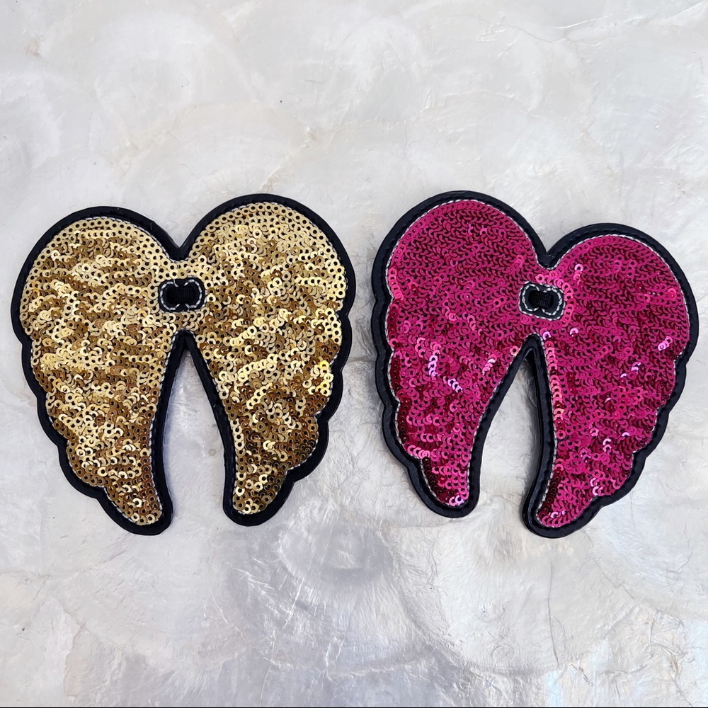 Victoria’s Secret Gold Pink Sequin Angel Wings Hair Ties NEW Set of 2 4”